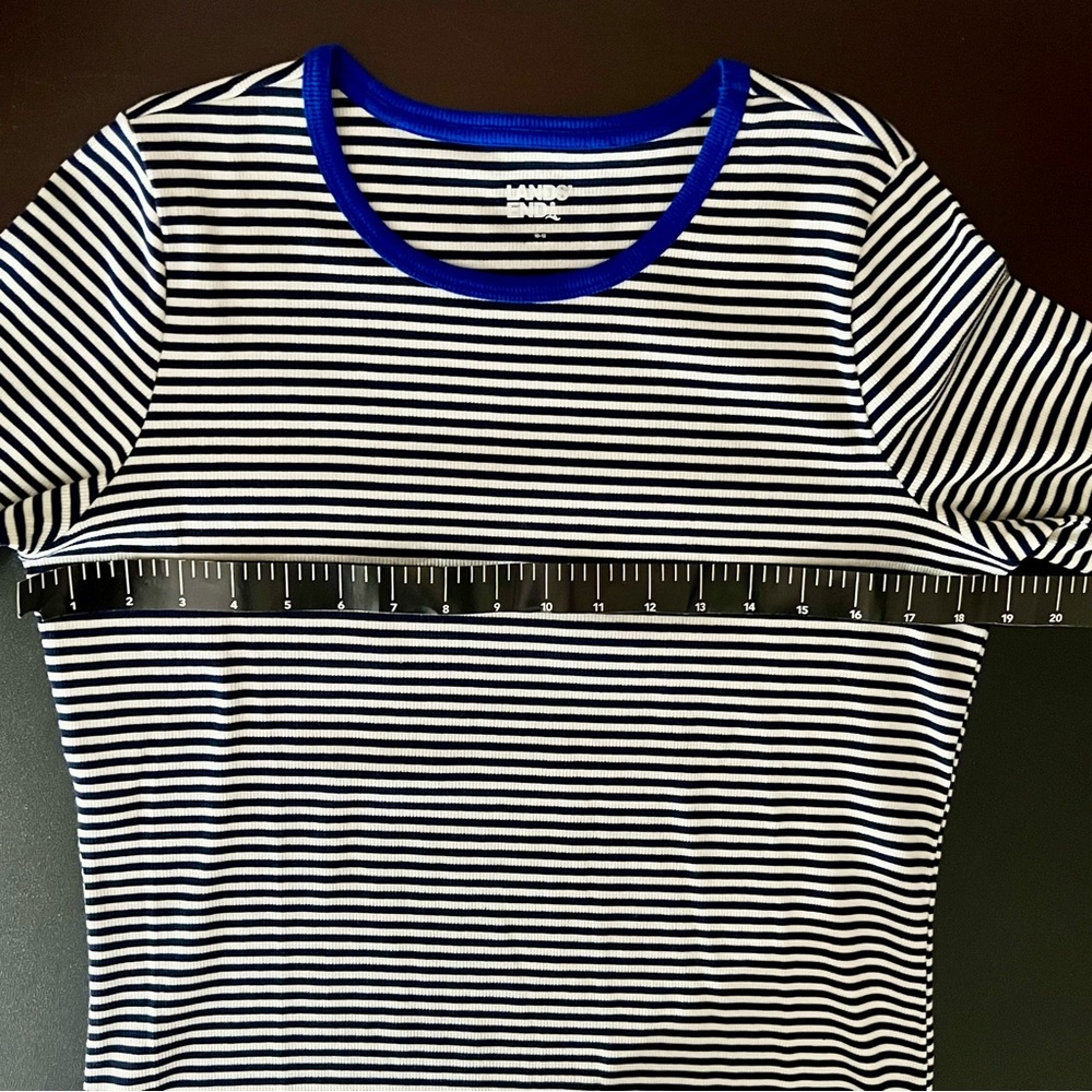 LANDS’ END Deep Sea Tiny Stripe Cotton Rib Tee - Picture 9 of 11